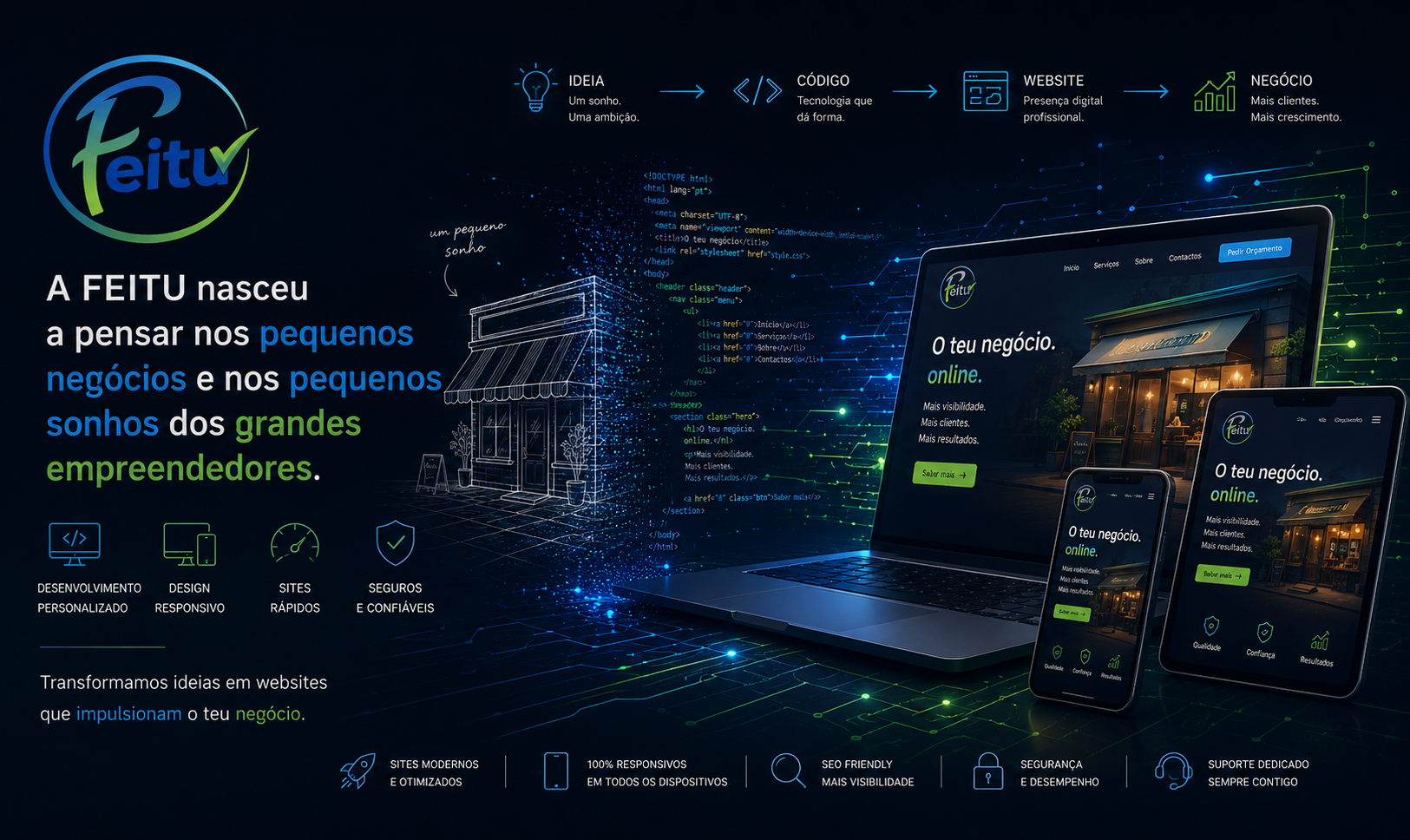 Banner FEITU sobre criação de websites para pequenos negócios